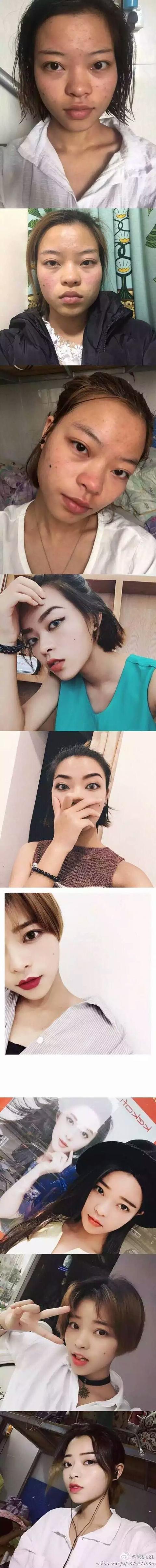 妆前一枝花，妆后吓哭妈