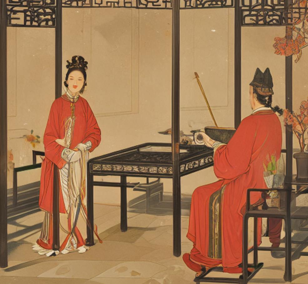 古人夫妻恩爱嫁妆图