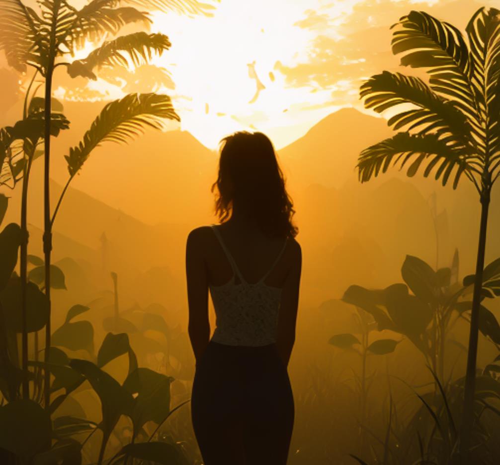 女生沐浴阳光的画，沐浴阳光主题画