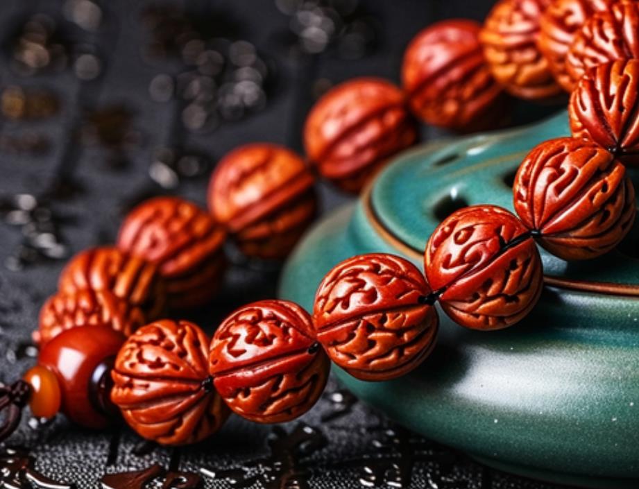 小桃核手串怎么盘红